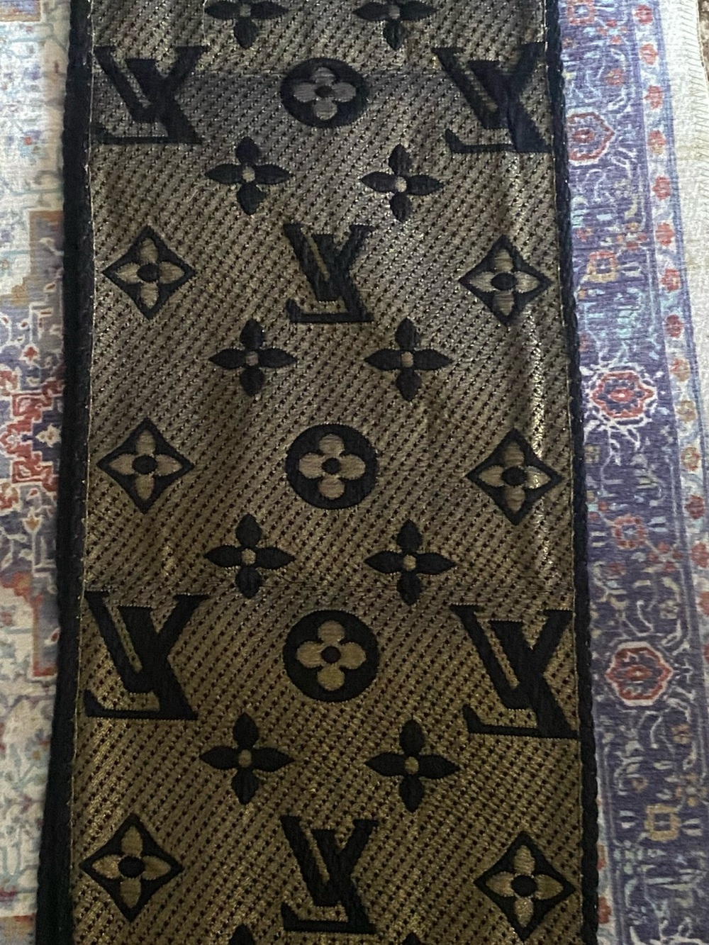 New Navy and Beige Monogram Wool Scarf - Picture 8 of 10